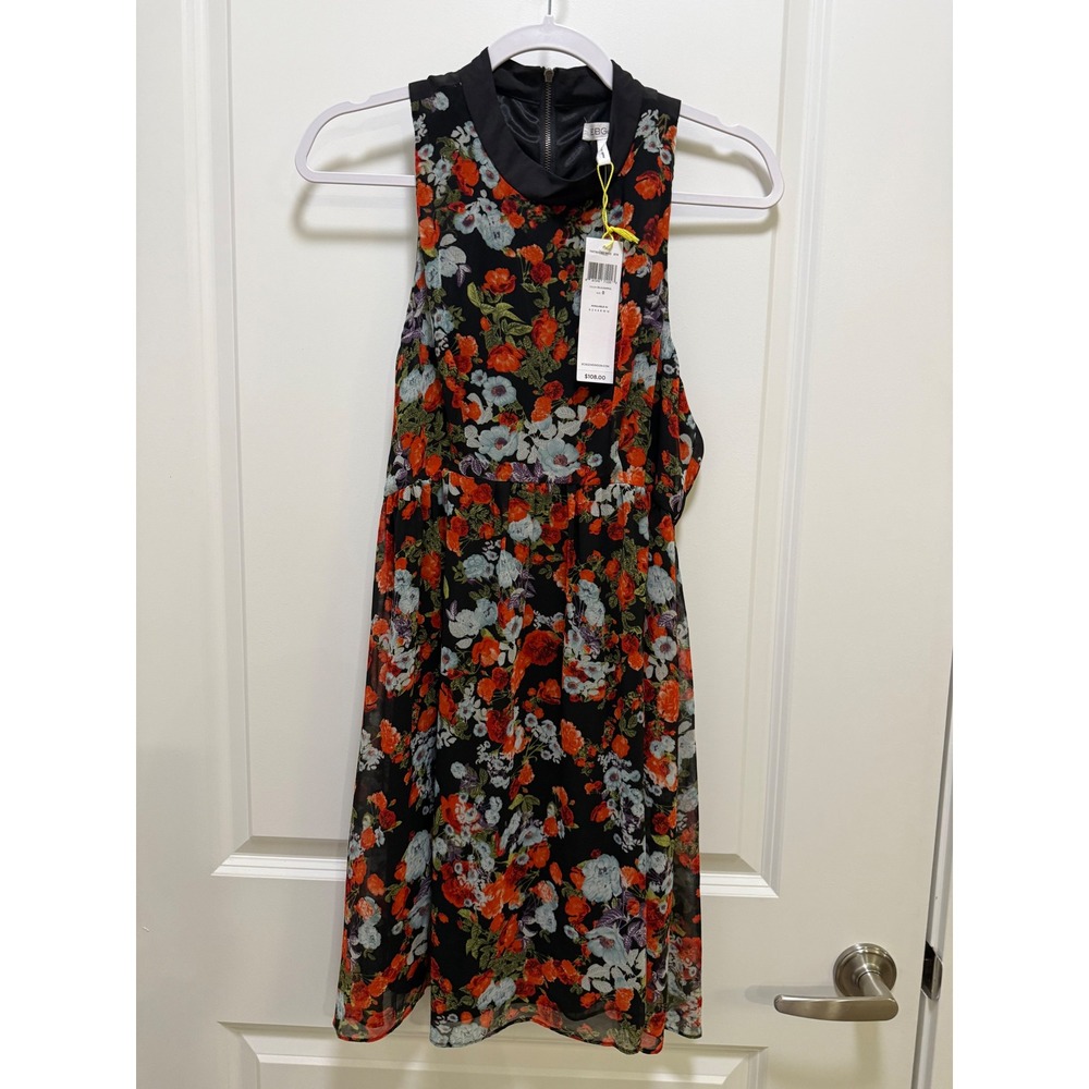BCBGeneration Floral Mock Neck Mini Dress Sleeveless Black Red Blue Size 8 NEW
